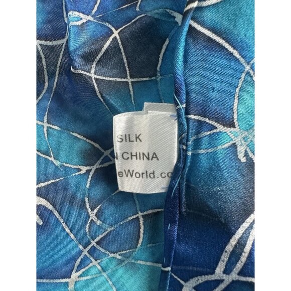 Invisible World Women's 100% Silk Hand Painted Floral Scarf Blue 16”x54” New - Picture 7 of 7